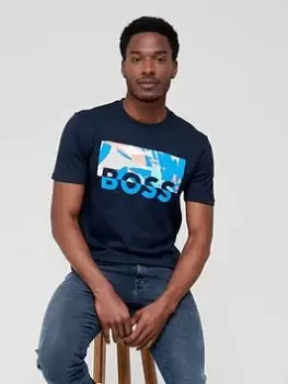 Image of BOSS Thinking 3 Graphic Logo T-Shirt - Dark Blue, Dark Blue Size M Men