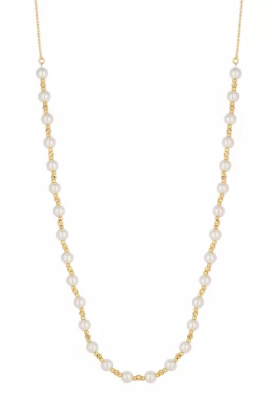 Image of Cream And Gold Bead Toggle Pearl 26" Necklace