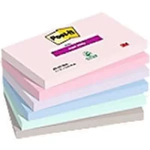 Image of Post-it Super Sticky Notes 76 x 127mm Blue, Green, Grey, Lavender, Pink Rectangular Plain 6 Pads of 90 Sheets
