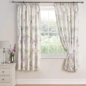 Image of Dreams&drapes - Wisteria Floral Print Lined Pencil Pleat Curtains, Lilac, 66 x 72 Inch