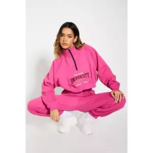 Image of I Saw It First University Graphic Cropped Half Zip Sweatshirt - Pink