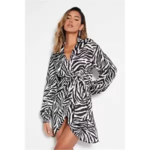 Image of I Saw It First Black Woven Zebra Print Ring Detail Wrap Dress - Black