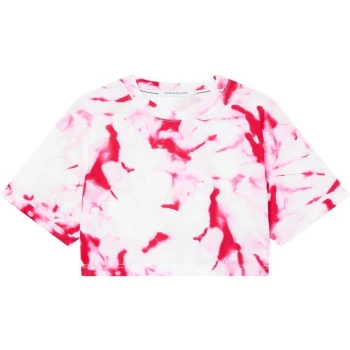 Image of Calvin Klein Jeans Marble Print Cropped T-Shirt - 0JV CERISE MARB