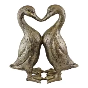 Image of Gold Resin Kissing Ducks Heart Ornament