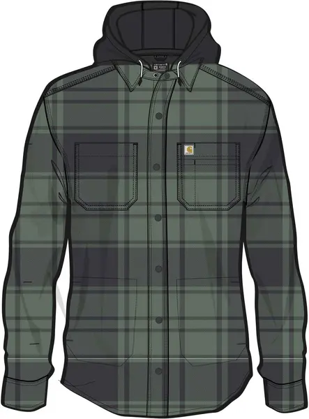Image of Carhartt Flannel Fleece Lined Hooded Shirt, grey, Size M