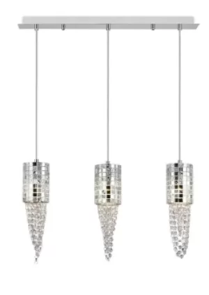 Image of Camden Ceiling Pendant 3 Light G9 Line Polished Chrome, Mosaic Glass, Crystal