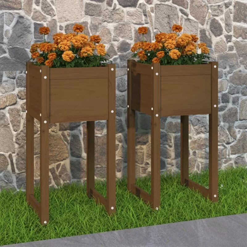 Image of vidaXL Planters 2 pcs Honey Brown 40x40x81cm Solid Pine, Brown 822129
