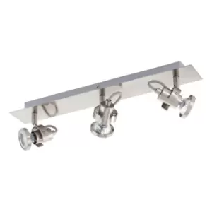 Image of Flush Ceiling Light Colour Satin Nickel Steel Shade Bulb GU10 3x3.3W Included