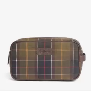 Image of Barbour Mens Tartan & Leather Washbag - Classic Tartan