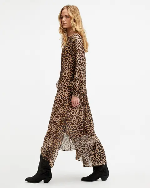 Image of AllSaints Jane Leopard Print Maxi Cover Up Dress