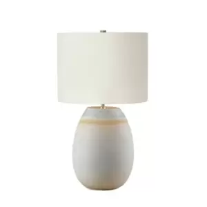 Image of Table Lamp Textured Ceramic Base Cream Linen Shade Blue and Sand LED E27 60W