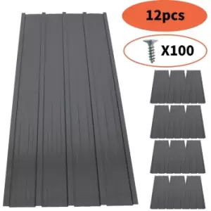 Image of Birchtree 12 X Corrugated Metal Roof Sheets - Grey