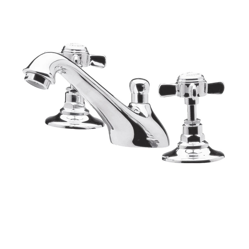 Image of Balterley Traditional Crosshead 3 Tap Hole Basin Tap Pop Up Waste Chrome Silver