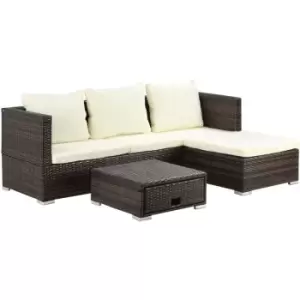 Image of Outsunny - Rattan Garden Sofa Set Storage Table Wicker Patio Lounger 4-Seater Brow - Brown