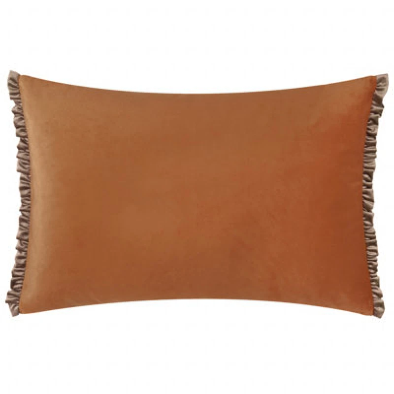 Image of Wylder Tilly Velvet Frill Reversible Cushion in Burnt Orange Size: 40cm x 60cm Burnt Orange Unisex 40cm x 60 cm
