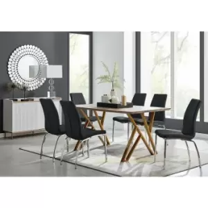 Image of Taranto Oak Effect Dining Table and 6 Black Isco Chairs - Black