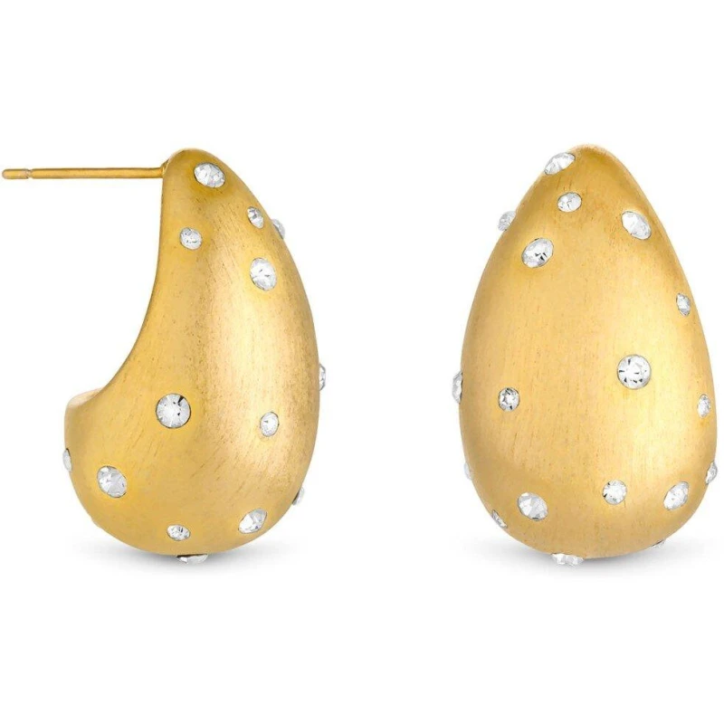 Image of Mood Gold Polished And Crystal Stone Dome Hoop Earrings Jewellery Sets One Size Gold 72748210000