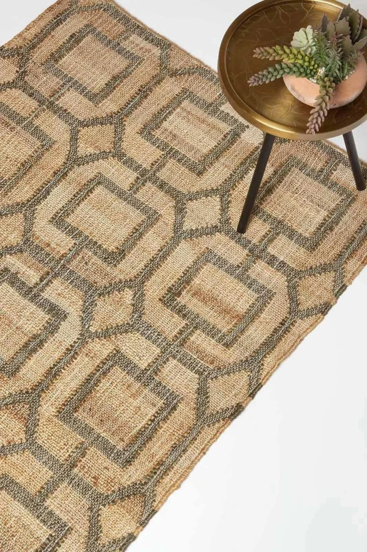 Image of Homescapes Tiran Brown Geometric Handwoven Jute Rug Size: 66cm x 200cm Brown Unisex 66cm x 200 cm