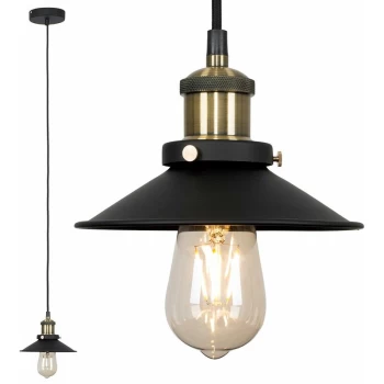 Image of Minisun - Industrial Black & Antique Brass Ceiling Light Pendant Shade - No Bulb