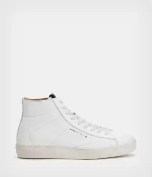 Image of AllSaints Womens Tundy Logo Leather High Top Trainers, White, Size: UK 4/ US 7/ EU 37