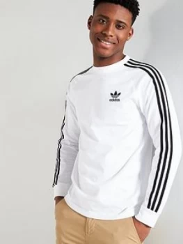 Image of adidas Originals 3 Stripe Long Sleeve T-Shirt - White, Size L, Men