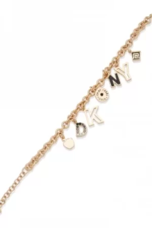 Image of DKNY Jewellery Gold Coloured Logo Charm 7.25" Flexible Bracelet 60559673-169