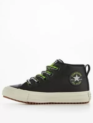 Image of Converse Chuck Taylor All Star Mid Suede Street Boot Junior Trainer, Black/Green, Size 1