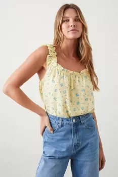 Image of Yellow Ditsy Frill Strap Cami Top