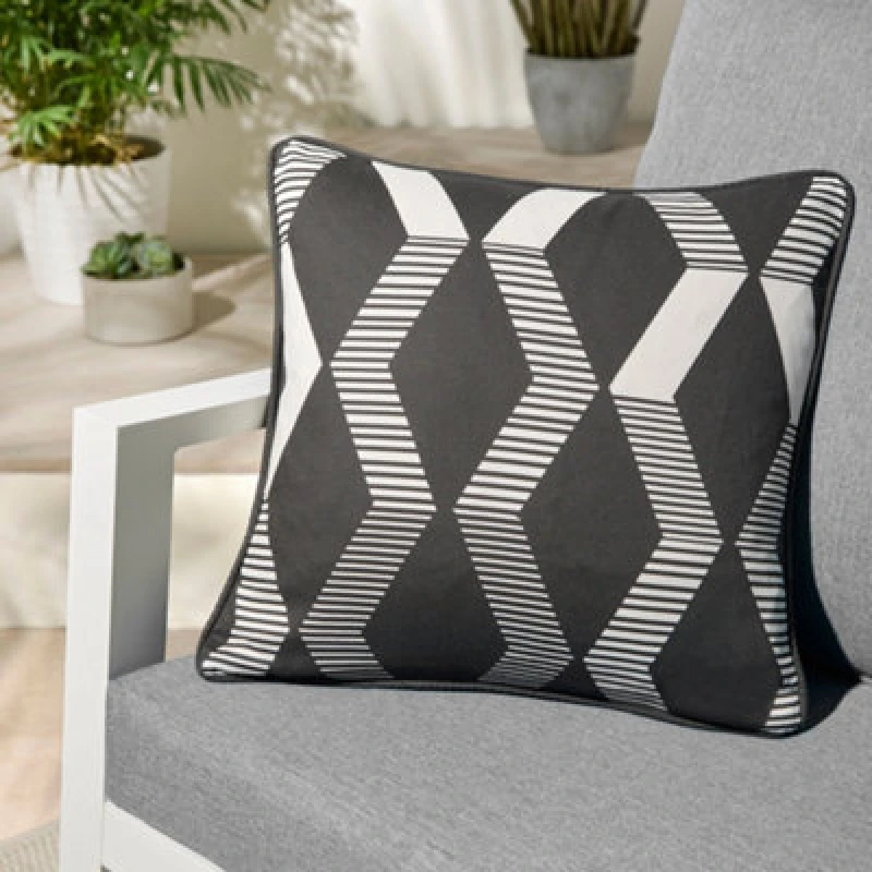 Image of Fusion Rico Geometric Outdoor Filled Cushion 43cm x 43cm Black