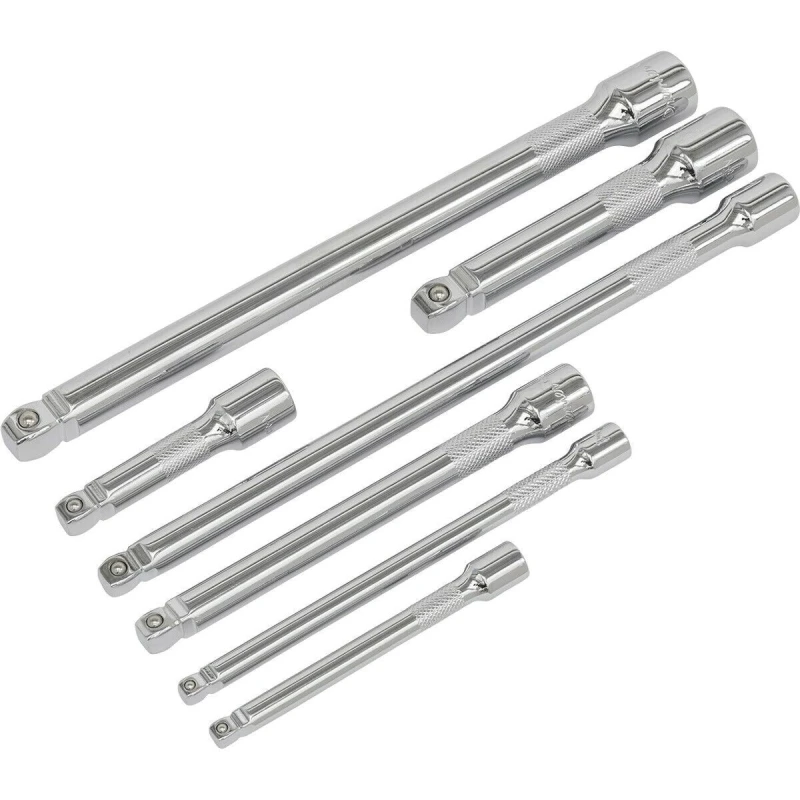 Image of Loops 7 Piece Wobble / Rigid Extension Bar Set - 1/4" 3/8" & 1/2" Sq Drive - Chrome Multi