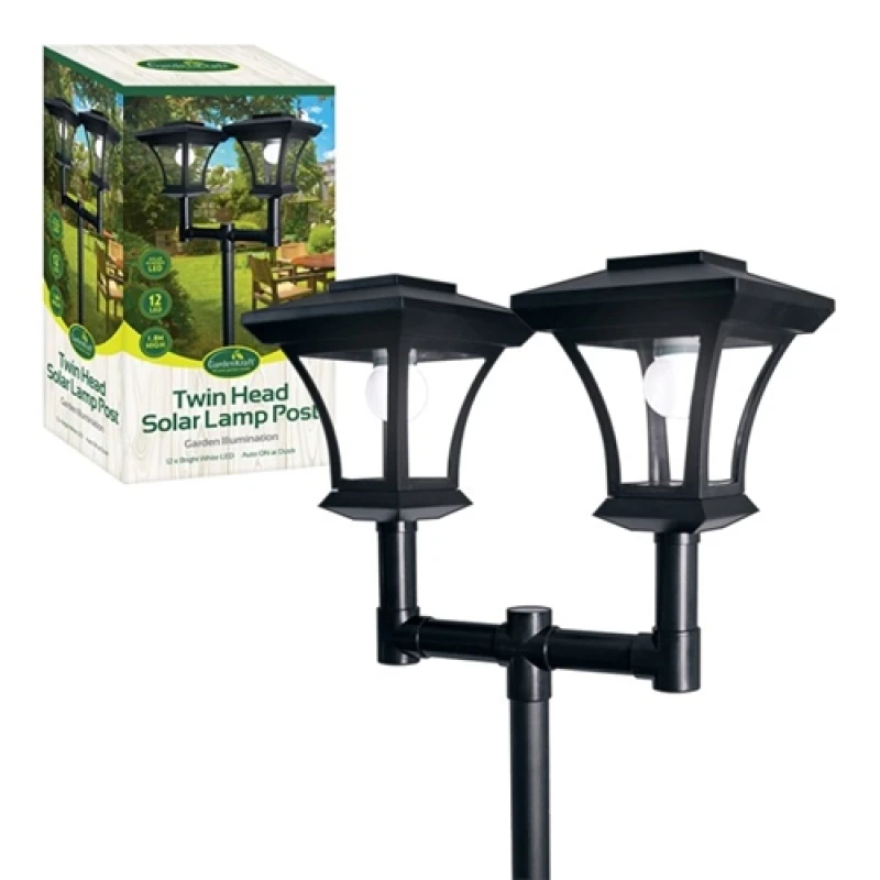 Image of GardenKraft Twin Head Decorative Solar Lamp Post