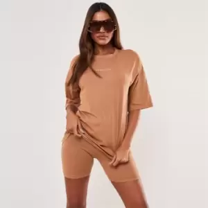 Image of Missguided Coord Tshirt & Cycling Short - Brown