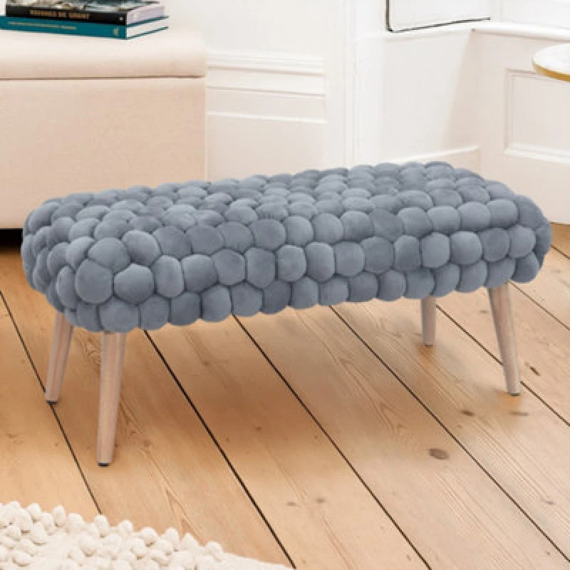 Image of Artemis Home Cushla Bubbly Velvet Large Footstool in Grey Grey Unisex