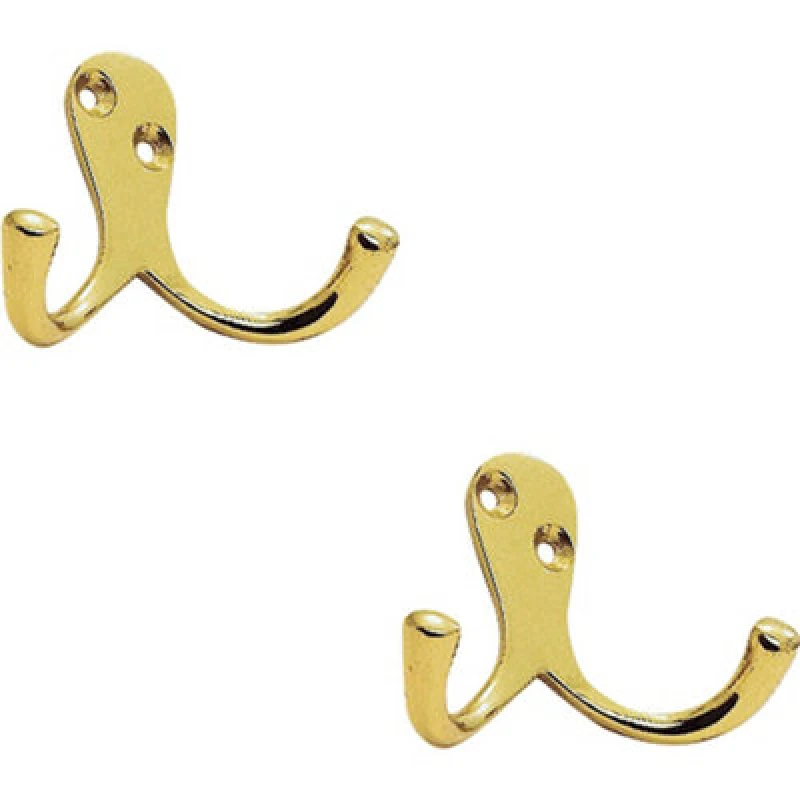 Image of Loops 2x Victorian One Piece Double Bathroom Robe Hook 26mm Projection Polished Brass Metallics