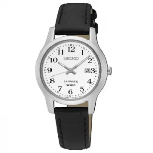 Image of Seiko Sapphire Ladies Black Leather Strap Watch