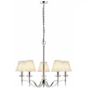 Image of Avery Ceiling Pendant Chandelier Light 5 Lamp Bright Nickel & Beige Pleat Shade