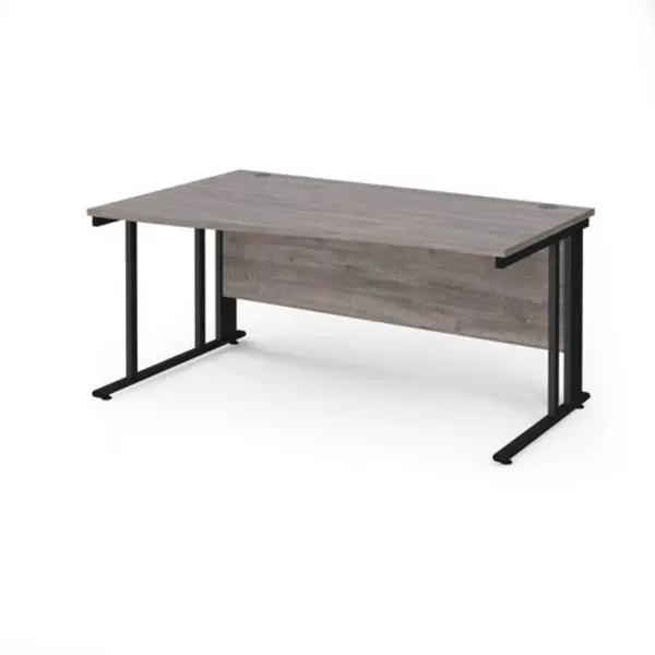 Image of Maestro 25 left hand wave desk 1600mm wide - Black cable managed leg frame, grey oak top