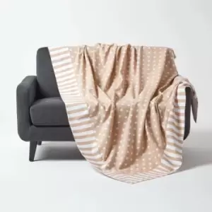Image of Cotton Stars and Stripes Decorative Beige Sofa Throw - Natural - Homescapes