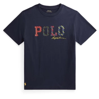 Image of Polo Ralph Lauren Junior Boys Script T Shirt - Hunter Navy