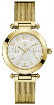 Image of Gc Womens PrimeChic Gold Mesh Bracelet White Dial Watch