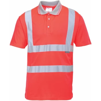 Image of Portwest - S477 - Red Sz L Hi-Vis Short Sleeve Polo Shirt Reflective