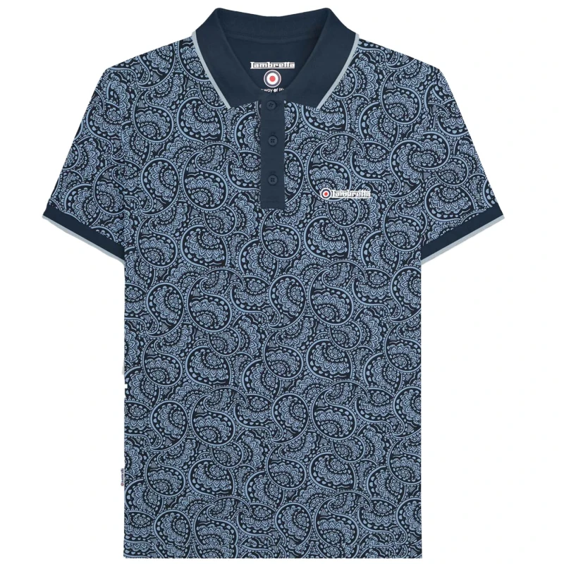 Image of Lambretta Lambretta Men Paisley Tonal Big & Tall Polo Shirt in Dark Navy Size: 3X-Large Dark Navy XXXL Male 5063703662833