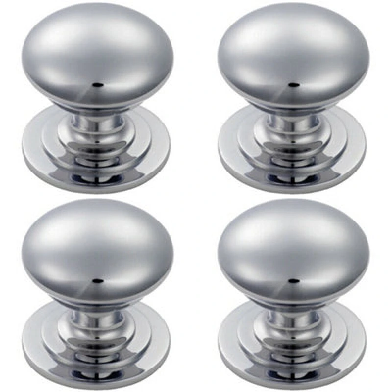 Image of Loops 4x Victorian Round Cupboard Door Knob 25mm Dia Polished Chrome Cabinet Handle Multi unisex