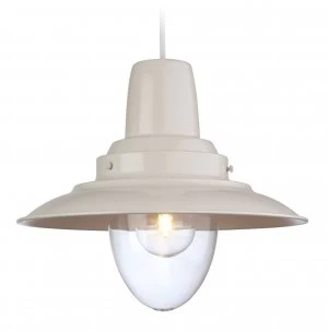 Image of 1 Light Dome Ceiling Pendant Cream, Clear Glass, E27