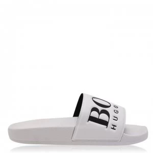 Image of Hugo Boss Logo Pool Slides White/Black Size 10 Men