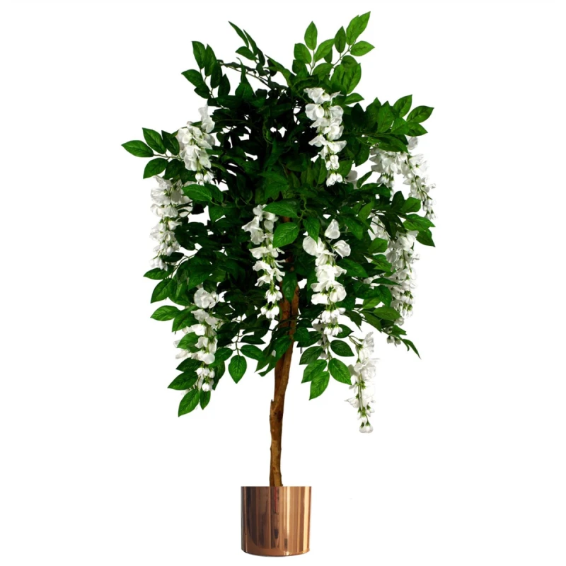 Image of N/A 130cm Luxury Artificial Wisteria Tree White Flowers - Premium Range Copper Metal Planter
