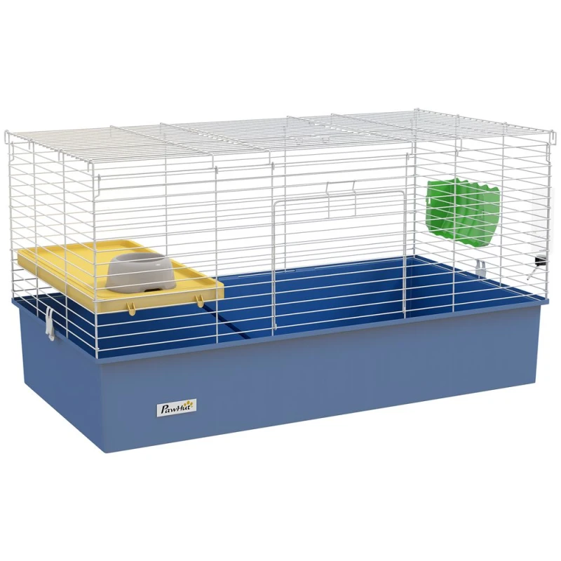 Image of PawHut Small Animal Cage, Rabbit Guinea Pig Hutch, Pet Playhouse, Blue D51-157V02BU