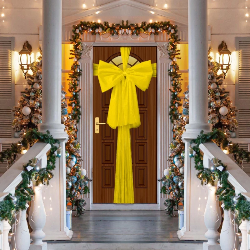 Image of Shatchi Christmas Door Bow - 9m Giant Bow Door Cover - Front Door Decorations for Xmas Wedding, Baby Shower Outside Home Decor Gold