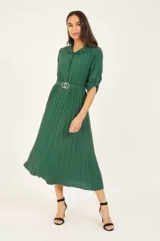 Image of Teal Halterneck Pleated 'Crystal' Midi Dress