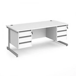 Image of Dams International Straight Desk with White MFC Top and Silver Frame Cantilever Legs and 2 x 3 Lockable Drawer Pedestals Contract 25 1800 x 800 x 725m